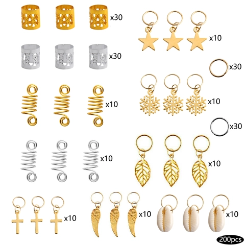 Metalen Dreadlock Accessoires Set Haarringen Cuffs Voor Vlechten Ster Sneeuwvlok Vleugels Kruis Hangers Goud Zilver Sieraden
