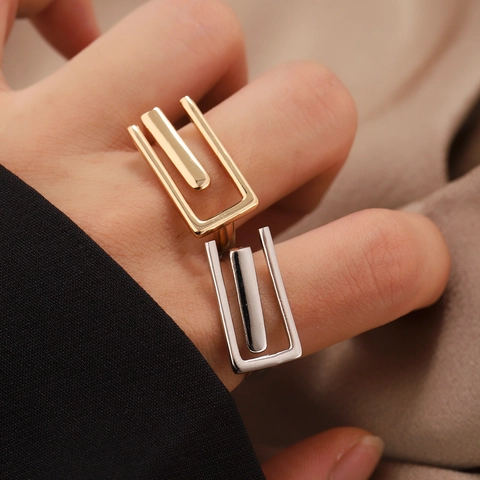 Minimalistisch Modern Kupfer Geometrisch Rechteckig Offen Verstellbar Ring Für Damen Stilvoll Aushöhlen Schmuck Finger Zubehör