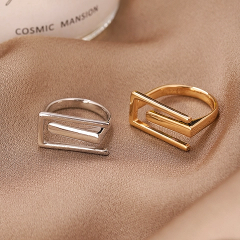 Minimalistisch Modern Kupfer Geometrisch Rechteckig Offen Verstellbar Ring Für Damen Stilvoll Aushöhlen Schmuck Finger Zubehör