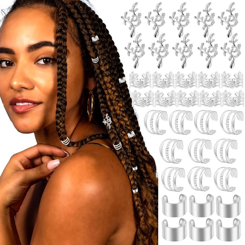 Metal Dreadlock Accessories Hair Braiding Jewelry Adjustable Hollow Crown Leaf Rings For Braids Gold Silver Braiding Cuffs For Women Men Jewelry