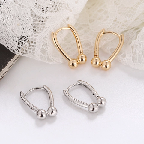 Minimalist Copper U-Shaped Earrings For Women Geometric Dual Bead Hoop Earrings With Stainless Steel Earring Post Jewelry