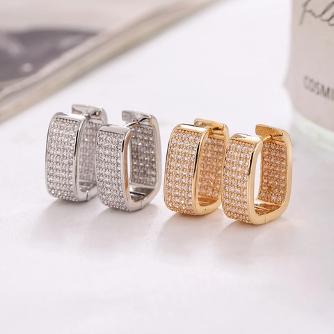 Pendientes de Aro de Cobre de Lujo Con Strass para Mujer Moda Geométrica Rectángulo en Forma de U Joyería