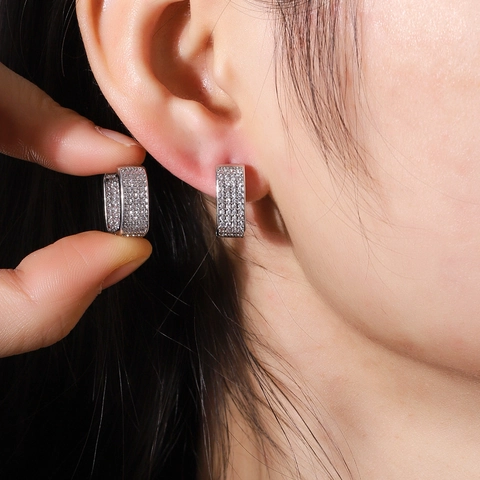 Pendientes de Aro de Cobre de Lujo Con Strass para Mujer Moda Geométrica Rectángulo en Forma de U Joyería