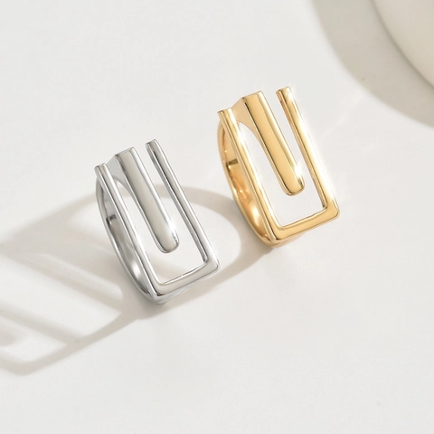 Minimalist Geometric Hollow Copper Ring For Women Electroplated U-Shaped Letter E Open Finger Ring Trendy Fashion Jewelry