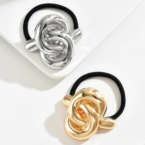Geometrische Geknotete Metall Haargummi Hohe Elastizität Metallische Haarseil Minimalistisch Commuter Ponytail Holder Fashion Haarschmuck Damen