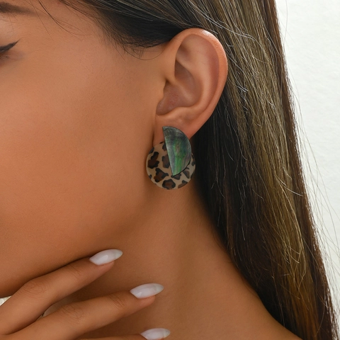 Vintage Leopardenmuster Geometrische Patchwork Ohrstecker Mit Edelstahl Ohrringstecker Maillard Stil Damen Schmuck