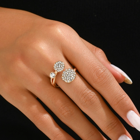 Fashion Zinc Alloy Rhinestone Geometric Circle Open Ring Adjustable Gold Plated Statement Rings For Women Jewelry Party