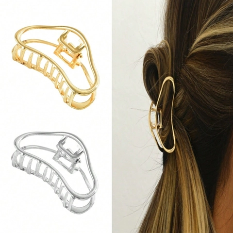 Elegante Clip Per Capelli In Metallo A Forma Di Artiglio Onda Cava Geometrica Minimalista Clip A Squalo In Lega Accessorio Per Capelli Da Donna