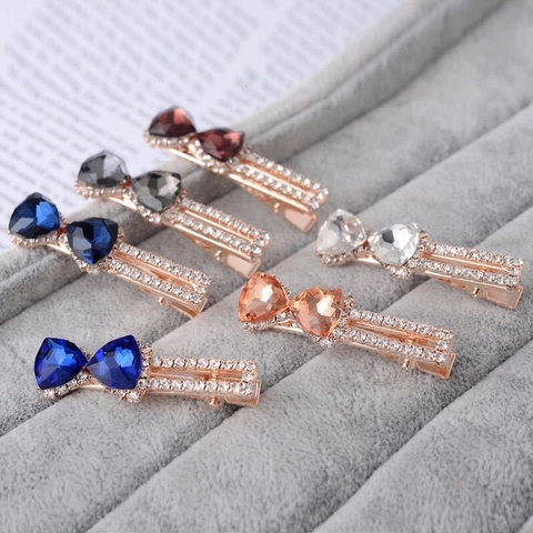 Eleganter Strass Schleife Entenschnabel Haarclip Legierung Kristall Seitenclip Funkelnde Schmuck Accessoires Für Damen Mädchen Geschenk