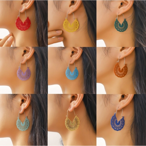 Orecchini Pendenti Bohemian Cavi Geometrici a Forma di V in Lega Mandala Etnici Vintage Multicolore Accessori Donna