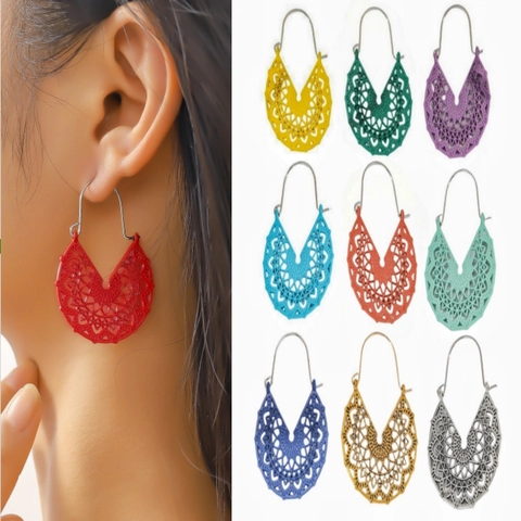 Orecchini Pendenti Bohemian Cavi Geometrici a Forma di V in Lega Mandala Etnici Vintage Multicolore Accessori Donna