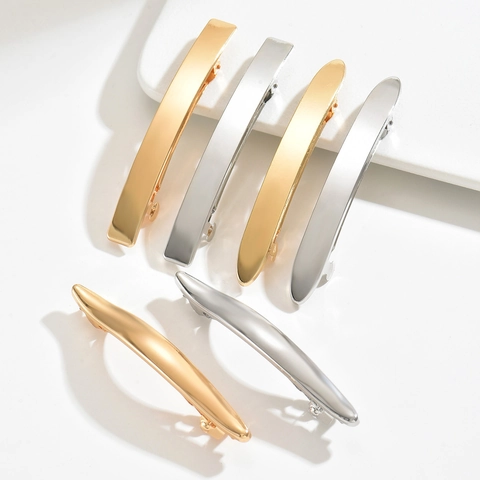 Minimalist Alloy Metal Hair Clip For Women Long Strip Geometric Spring Barrette Gold Silver Polished Hair Accessories