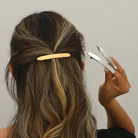 Minimalist Alloy Metal Hair Clip For Women Long Strip Geometric Spring Barrette Gold Silver Polished Hair Accessories