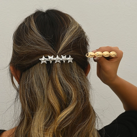 Pinzas para el Cabello Minimalistas de Metal con Estrella y Óvalo Martillado para Mujer Clip de Resorte de Oro y Plata Horquillas Geométricas Tocado de Moda