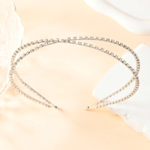 Shiny Rhinestone Double-Layer Cross Headband For Women Silver Alloy Hollow Hair Hoop Elegant Fashion Hair Accessories