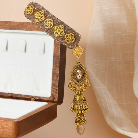 Ethno-Stil Handgefertigte Perlen Quasten Haarspange Für Damen Retro Gold Zinklegierung Strass Jhumka Haarschmuck