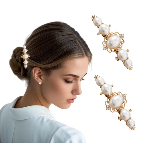Vintage Alloy Artificial Pearl Flower Hair Clip With Rhinestone Elegant Gold Hollow Headwear For Women Daily Wedding Party