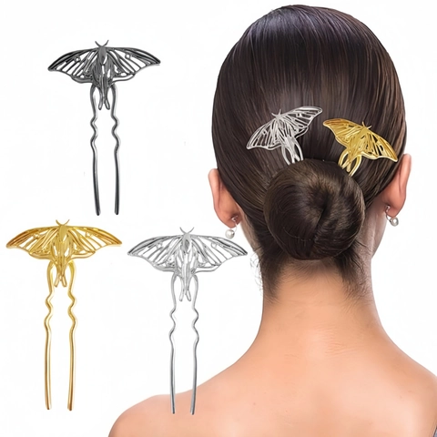 Vintage Metal Moth Hollow Out Hair Stick U-Shaped Butterfly Hair Fork Minimalist Electroplated Hairpin Accessories For Women