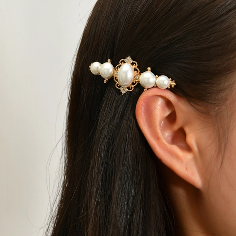 Vintage Alloy Artificial Pearl Flower Hair Clip With Rhinestone Elegant Gold Hollow Headwear For Women Daily Wedding Party