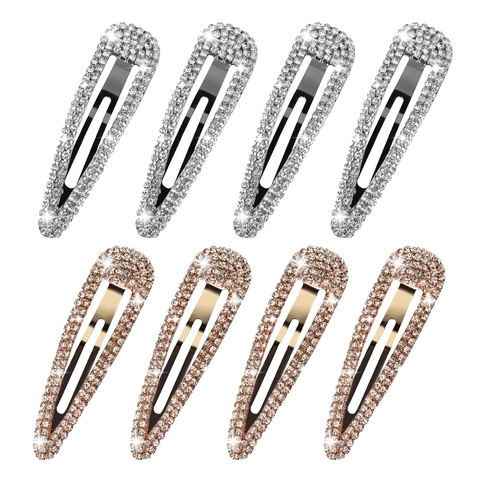 Set di Fermagli per Capelli a Goccia d'Acqua in Lega di Strass Clip a Scatto in Metallo Moda Clip BB per Donna