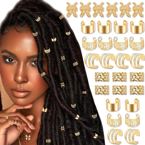 Legering Metaal Haarvlecht Manchetten Zonder Gaatjes Oorklemmen Hol Goud Zilver Haar Locs Sieraden Accessoires Voor Dames Heren Hip Hop Stijl
