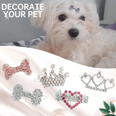 Ensemble de Barrettes Couronne Nœud en Alliage Strass pour Filles Animaux de Compagnie Forme de Cœur Mini Barrettes Bijoux de Tête