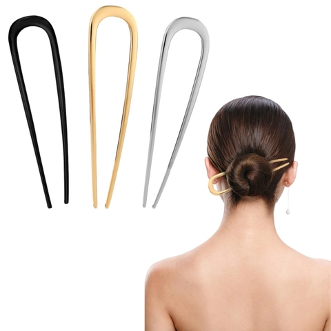 Minimalistische U-vormige Haarspeld Metaallegering Haarstokjes Voor Vrouwen Vintage Elegante Haarpinnen Goud Zilver Zwart Knot Styling Tools Accessoires