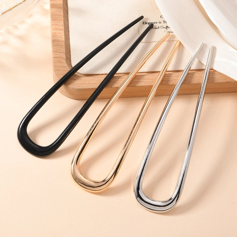 Minimalistische U-vormige Haarspeld Metaallegering Haarstokjes Voor Vrouwen Vintage Elegante Haarpinnen Goud Zilver Zwart Knot Styling Tools Accessoires
