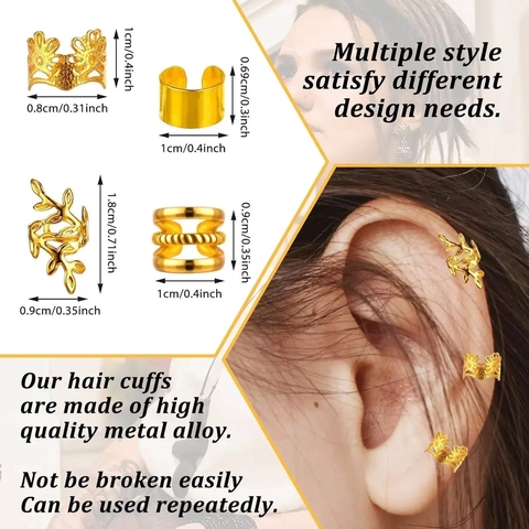 Metalen Holle Dreadlock Haarringen Goud Zilver Vlechtaccessoires Bladpatroon Verstelbare Haarklemmen Voor Vlechten Haarsieraden