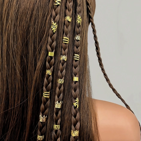 Anelli per Treccine Dreadlock in Metallo Traforato per Accessori Capelli Gioielli Placcati Oro per Donna Uomo Decorazione Treccia