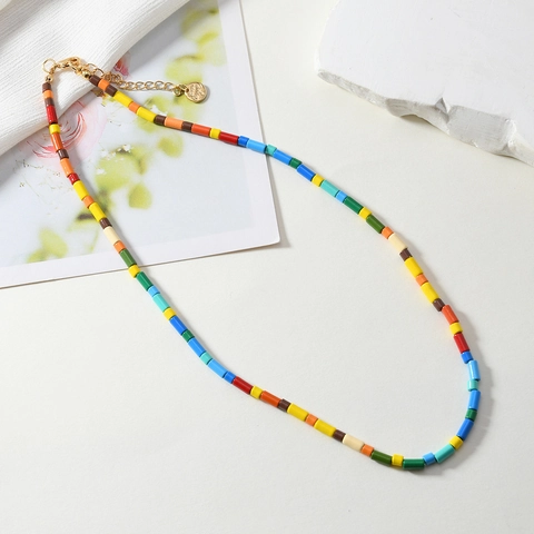 Böhmische Mehrfarbige Keramik Perlen Choker Halskette Für Damen Handgefertigte Regenbogen Bonbon Stil Sommer Urlaub Kurze Kette