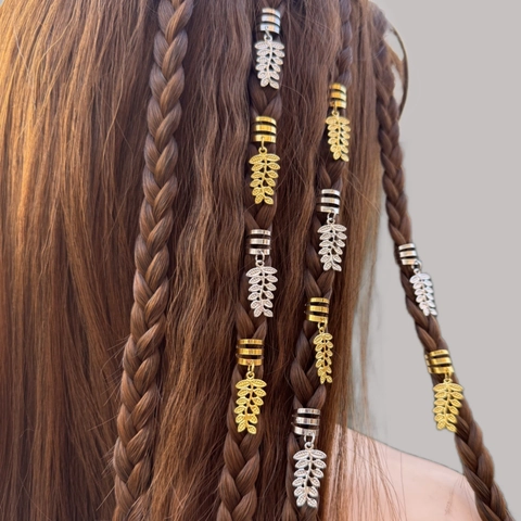 Vintage Μεταλλικοί Δακτύλιοι Πλεξούδας Φύλλων Ear Cuff Χωρίς Τρύπημα Σκουλαρίκια Clip για Dreadlocks Γυναικεία Αξεσουάρ Μαλλιών