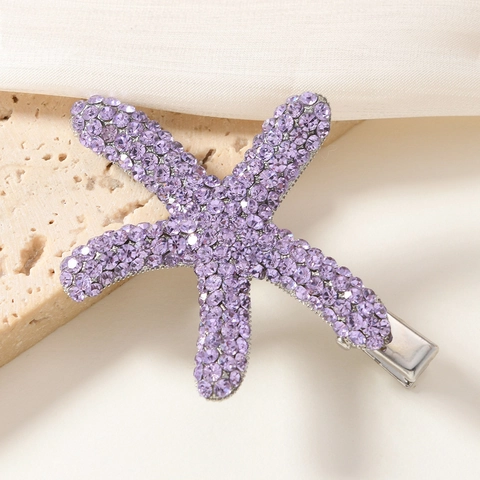 Élégante Pince à Cheveux Étoile de Mer en Alliage Avec Strass Style Coréen Or Argent Violet Pince Bec de Canard pour Femme
