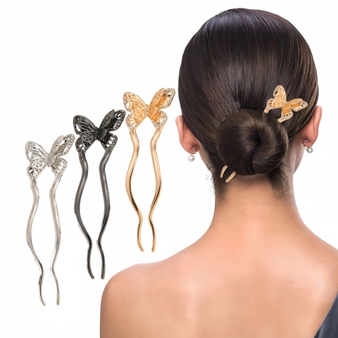Vintage Legierung Schmetterling Haarstab Mit Strasssteinen Eleganter U-Förmiger Haarnadel Für Damen Party Hochzeit Haarschmuck