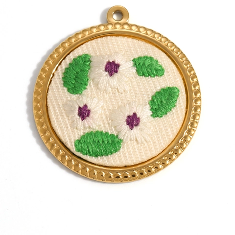 Vintage Stainless Steel Embroidery Flower Pendant For DIY Jewelry Making Floral Oval Heart Round Charm Accessories