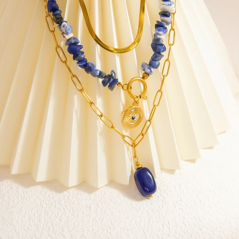 Vintage 18K Verguld Roestvrij Staal Gelaagde Halsketting Natuursteen Zon Maan Hanger Slang Paperclip Ketting Sieraden Voor Dames
