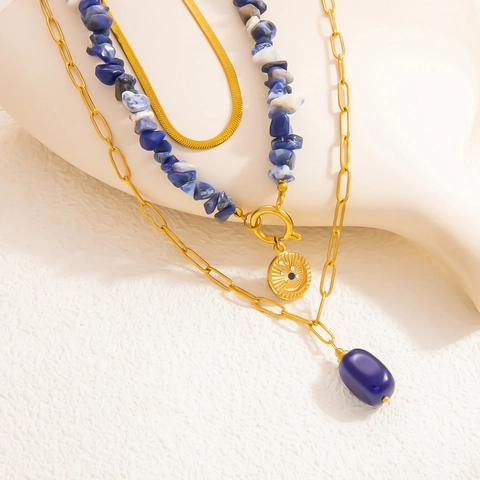 Vintage 18K Verguld Roestvrij Staal Gelaagde Halsketting Natuursteen Zon Maan Hanger Slang Paperclip Ketting Sieraden Voor Dames
