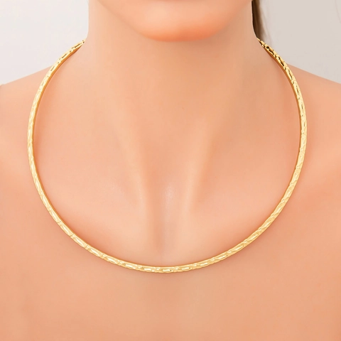 Minimalist Stainless Steel Hammered Texture Open Choker Necklace For Women 18K Gold Plated Vintage Geometric Neck Ring Jewelry