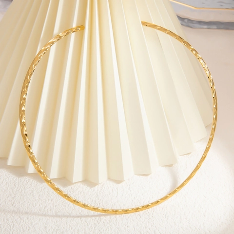 Minimalist Stainless Steel Hammered Texture Open Choker Necklace For Women 18K Gold Plated Vintage Geometric Neck Ring Jewelry