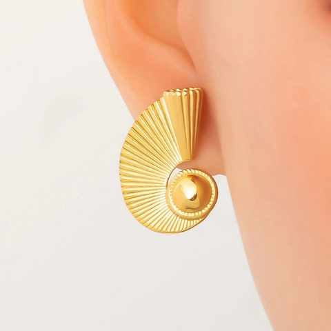 18K Goud Verguld Roestvrij Staal Kunstparel Golf Waaiervorm Oorknopjes Voor Dames Waterdicht Mode Sieraden Accessoire