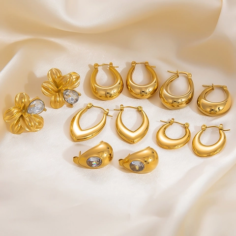 Stainless Steel Gold Hoop Earrings Vintage Flower Waterdrop Rhinestone Earrings Elegant Tarnish Resistant Fashion Jewelry For Women