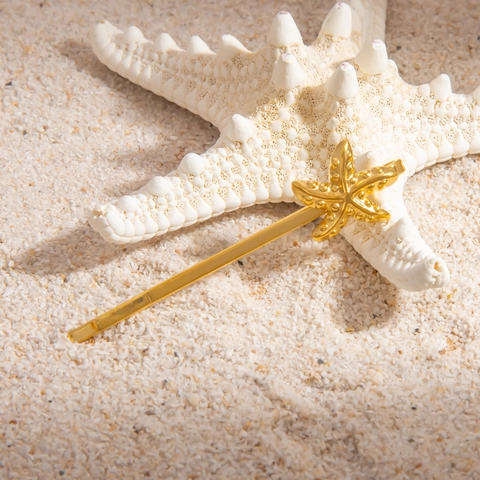 Pasador de Pelo de Acero Inoxidable Chapado en Oro de 18K Serie Oceano Estrella de Mar Concha Caracol de Mar Perla Artificial Horquilla para Mujer Joyería de Pelo Playa Verano