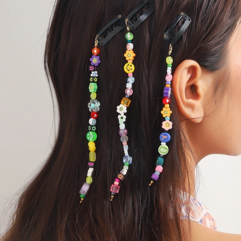 Fermagli per Capelli con Perline Colorate Y2K Accessori Gioielli per Trecce Fatti a Mano in Resina Faccina Sorridente Fiore Cuore Stella Pendenti Donna Ragazze Decorazione Capelli