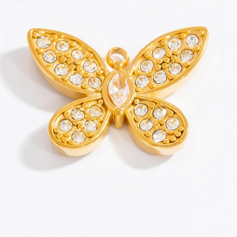 Stainless Steel Charms Pendants Gold Plated Enamel Zircon Butterfly Bee Flower Heart Key For DIY Jewelry Making Accessories