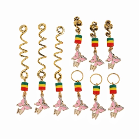 Collezione di Accessori per Dreadlock Dorati Ciondoli a Forma di Farfalla Rosa Perline Colorate Anelli per Capelli a Spirale per Donna Gioielli per Treccine