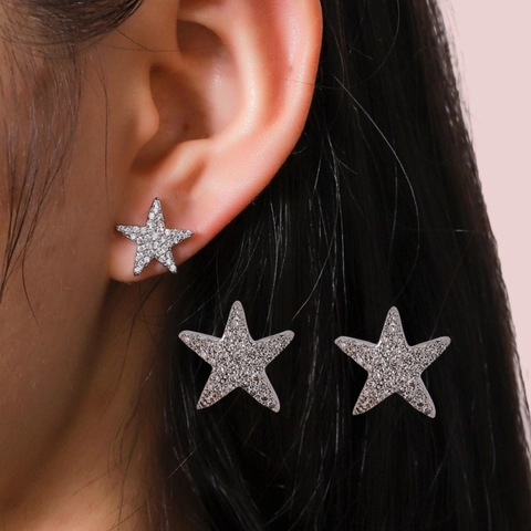 Trendige Legierung Stern Ohrstecker Für Damen Pave Strass Pentagramm Ohrringe Mit Edelstahl Stift Minimalistischer Schmuck