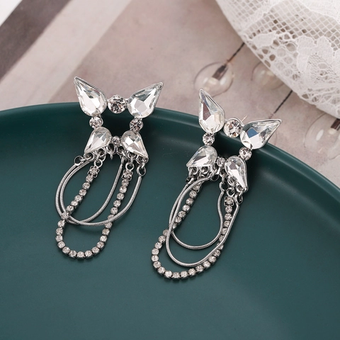 Butterfly Tassel Earrings For Women Inlaid Rhinestone Long Drop Dangle Earrings Stainless Steel Needle Fashion Jewelry Gift