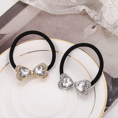 Dolce Elastico per Capelli con Fiocco a Cuore e Strass per Donna Ragazza Moda Elegante Lega Scintillante Porta Coda Accessorio
