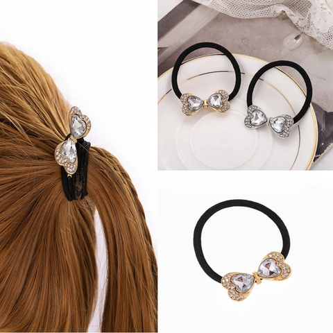 Dolce Elastico per Capelli con Fiocco a Cuore e Strass per Donna Ragazza Moda Elegante Lega Scintillante Porta Coda Accessorio
