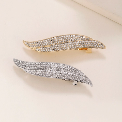 Elegante Pinza para el Cabello de Aleación de Zinc con Forma de Hoja y Diamantes de Imitación Accesorios de Moda para Mujer